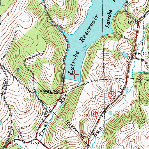 Topographic Map of Latrobe Reservoir Dam, PA