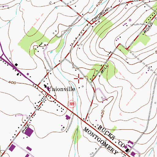 Topographic Map of Hilltown Dam, PA
