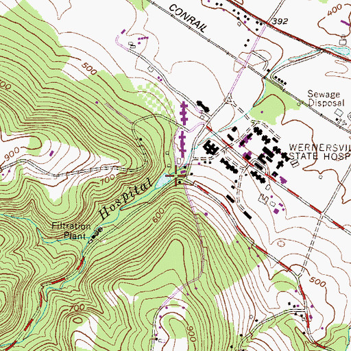 Topographic Map of Mill Dam, PA