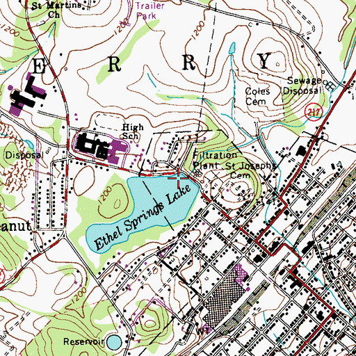 Topographic Map of Ethel Springs Dam, PA