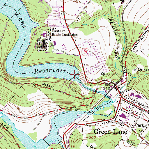 Topographic Map of Green Lane Reservoir Dam, PA