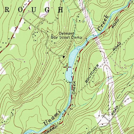 Topographic Map of Camp Delmont Dam, PA