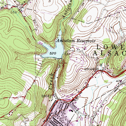 Topographic Map of Lake Antietam Dam, PA
