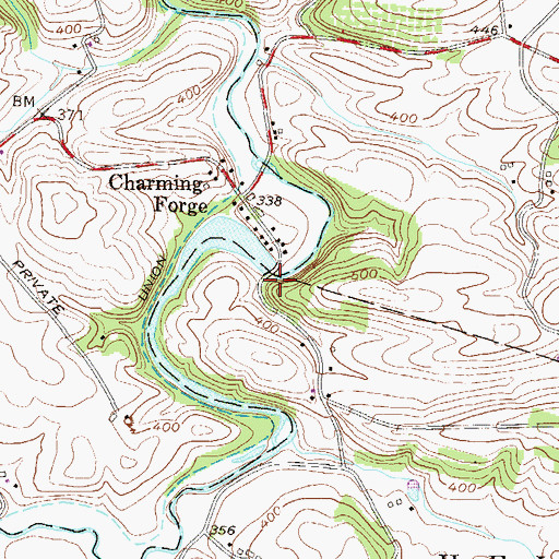 Topographic Map of Old Charming Forge Dam, PA