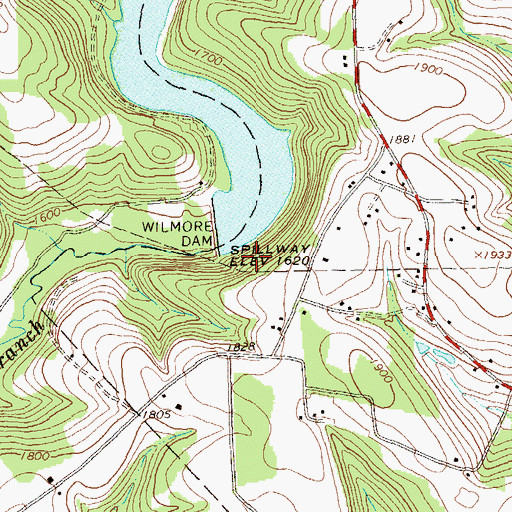 Topographic Map of Wilmore Dam, PA