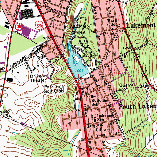 Topographic Map of Lakemont Park Dam, PA