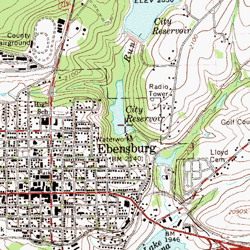Topographic Map of Ebensburg Storage Dam, PA