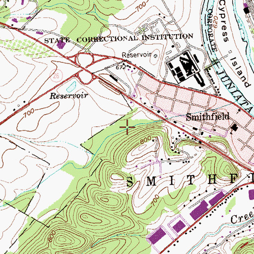 Topographic Map of Huntingdon Smithfield Dam, PA
