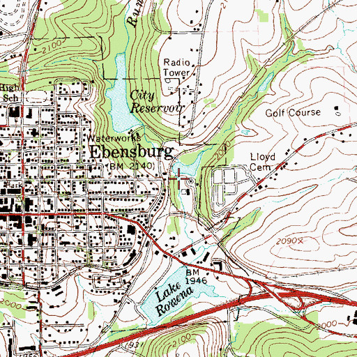 Topographic Map of Lake Rowena Recreation Dam, PA