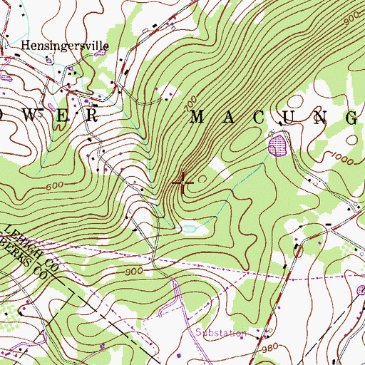 Topographic Map of Hensingersville Dam, PA