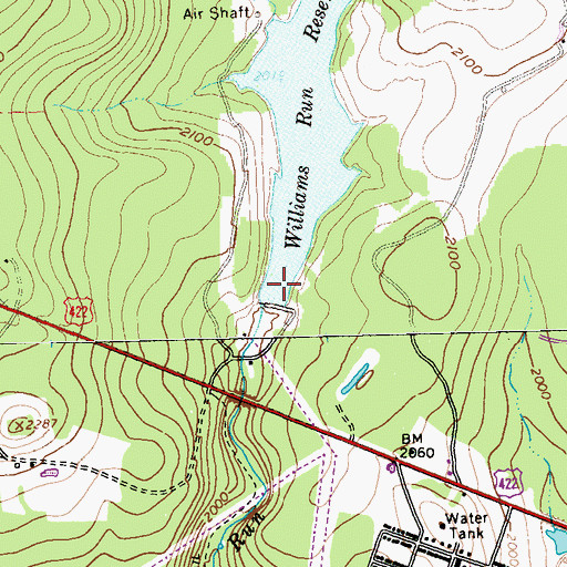 Topographic Map of Williams Run Dam, PA
