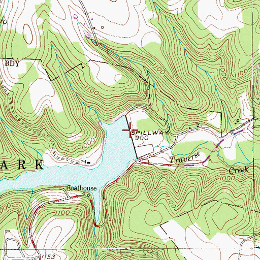 Topographic Map of Raccoon Creek State Park Dam, PA