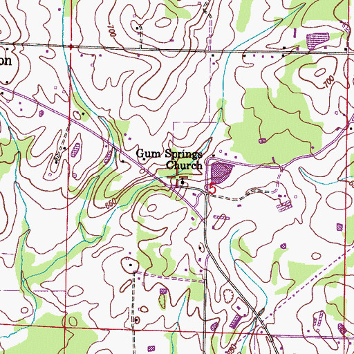 Topographic Map of Gum Springs Church, AL