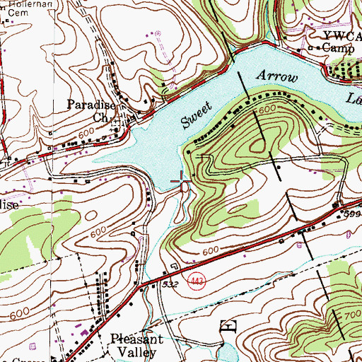 Topographic Map of Sweet Arrow Lake Dam, PA