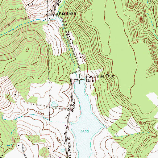 Topographic Map of Four Mile Run Dam, PA