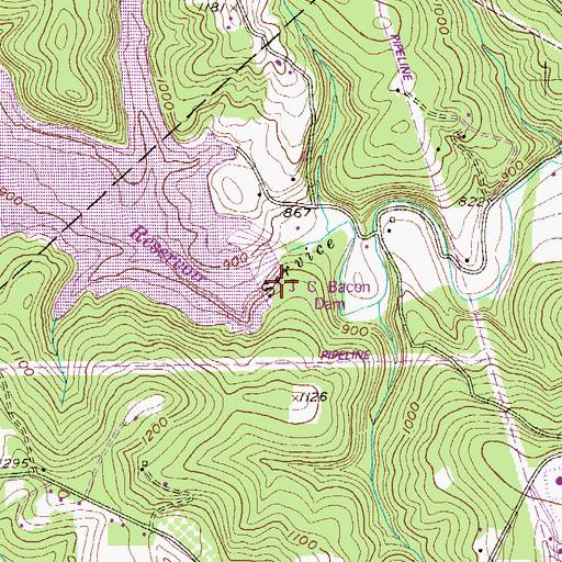 Topographic Map of J C Bacon Dam, PA