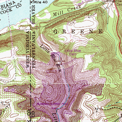 Topographic Map of Little Blue Run Dam, PA