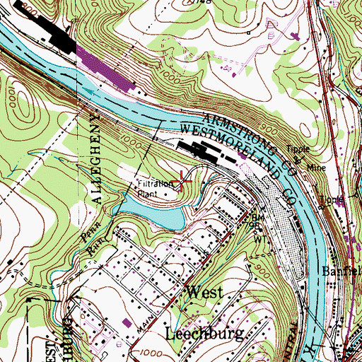 Topographic Map of Leechburg-Crooked Creek Dam, PA