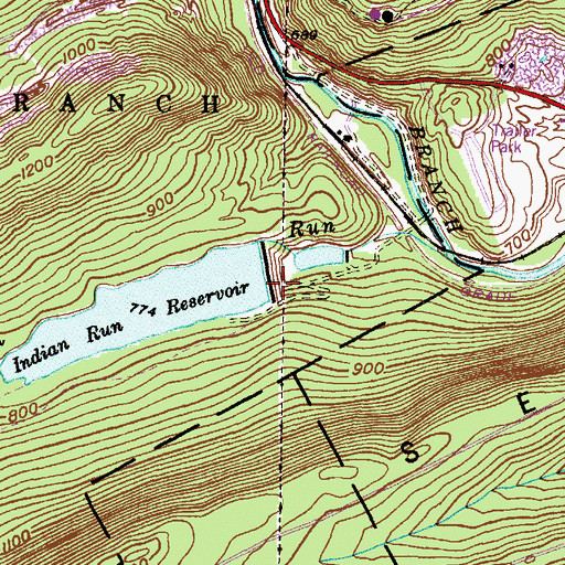 Topographic Map of Indian Run Dam, PA