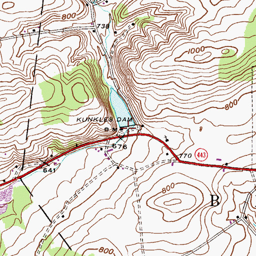 Topographic Map of Kunkles Dam, PA