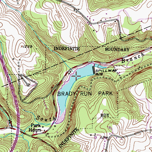 Topographic Map of Bradys Run Lake, PA