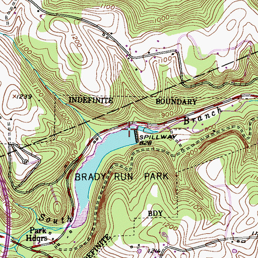 Topographic Map of Brady Dam, PA