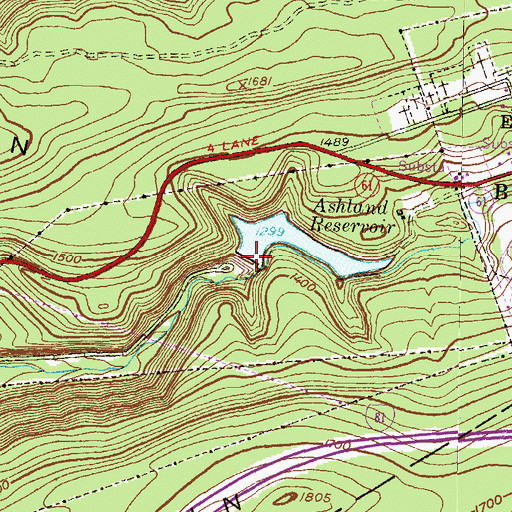 Topographic Map of Ashland Reservoir Dam, PA