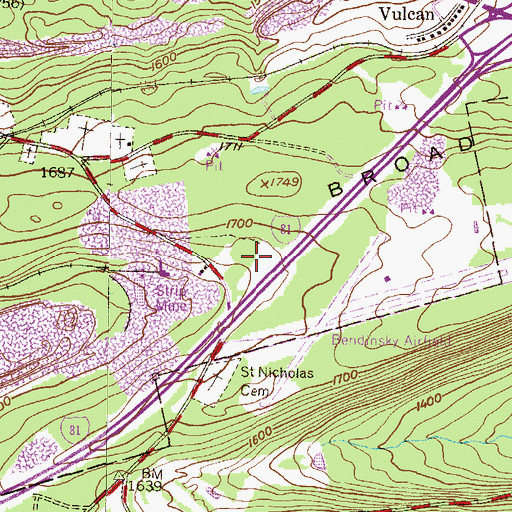 Topographic Map of Broad Mountain Dam, PA