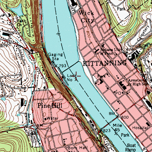 Topographic Map of Allegheny River Lock and Dam Seven, PA