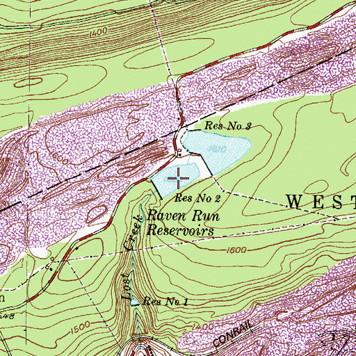 Topographic Map of Raven Run Reservoir, PA