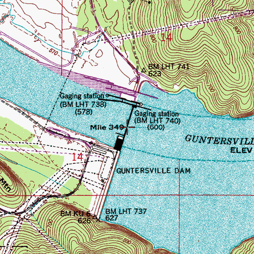 Topographic Map of Guntersville Dam, AL