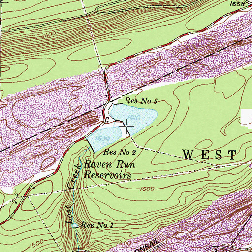 Topographic Map of Raven Run Dam Number Three, PA