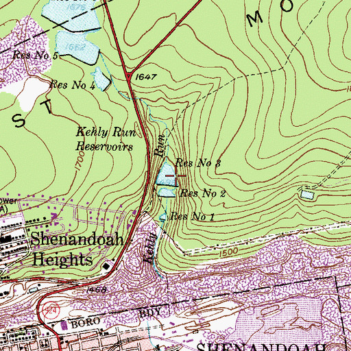 Topographic Map of Kehly Run Reservoir Number Three, PA