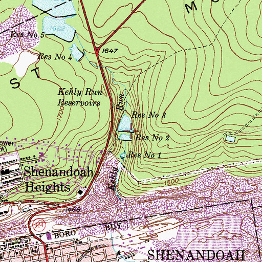 Topographic Map of Kehly Run Dam Number Three, PA