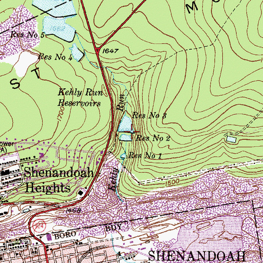 Topographic Map of Kehly Run Dam Number Three, PA