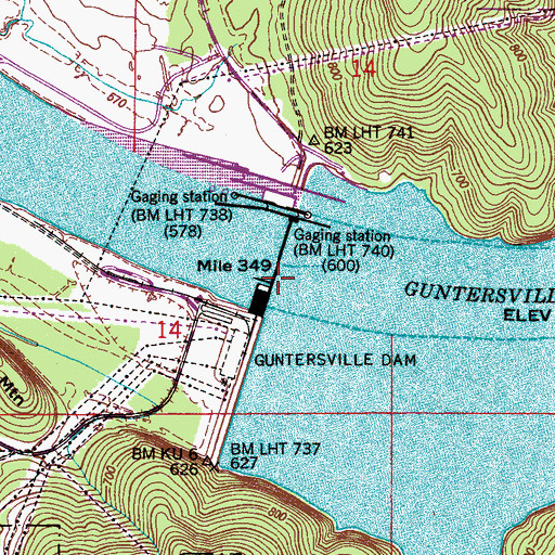 Topographic Map of Guntersville Lake, AL