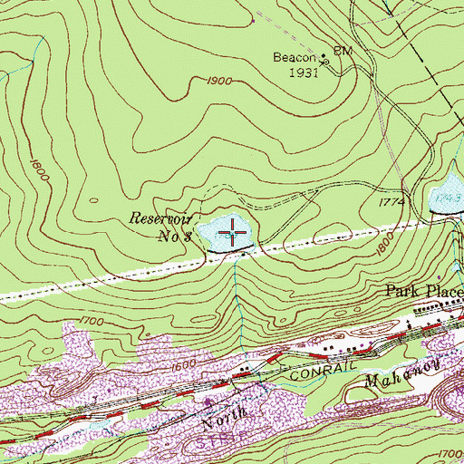 Topographic Map of Park Place Lake, PA
