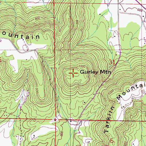 Topographic Map of Gurley Mountain, AL