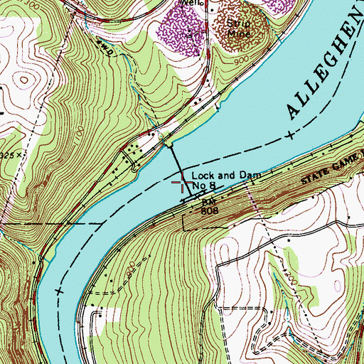 Topographic Map of Allegheny River Lock and Dam Eight, PA