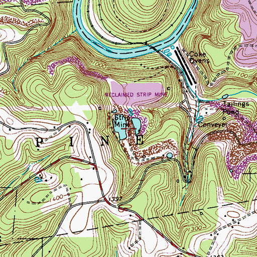 Topographic Map of Mahoning Creek Mines Dam One and Two, PA