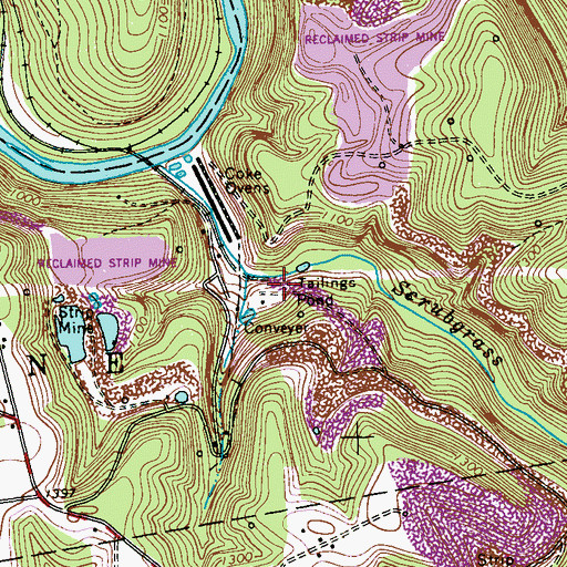 Topographic Map of Mahoning Creek Mines Dam One and Two, PA