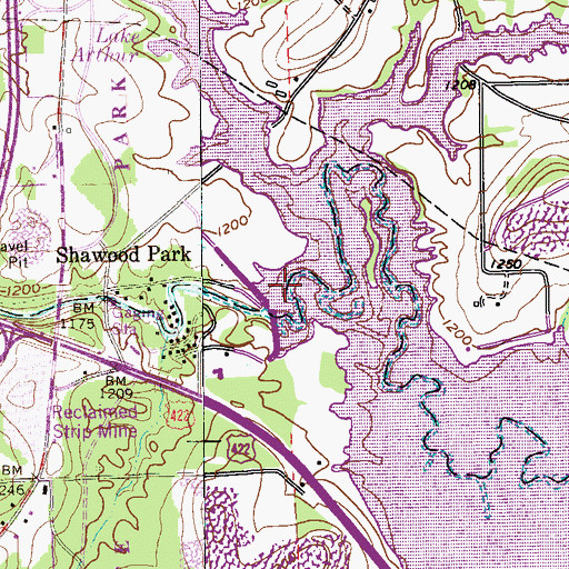 Topographic Map of Moraine State Park Dam, PA