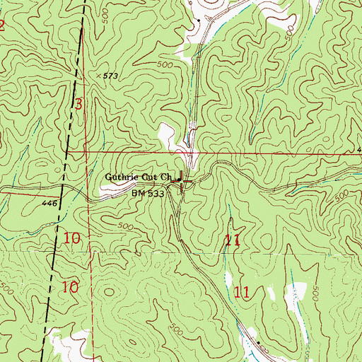 Topographic Map of Guthrie Cut Church, AL