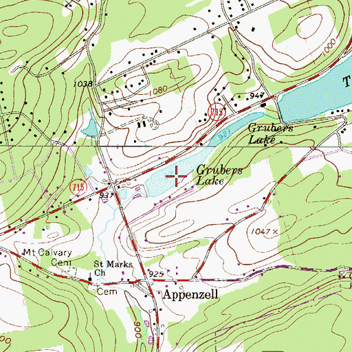 Topographic Map of Grubers Lake Dam, PA