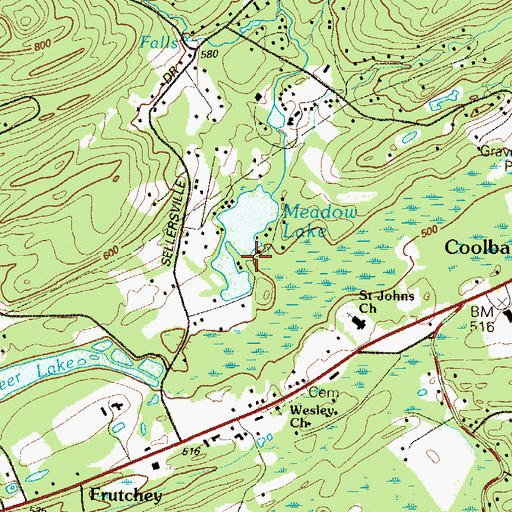 Topographic Map of Meadow Lake Dam, PA