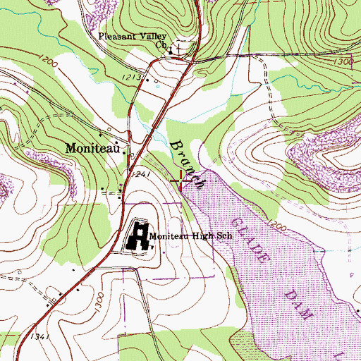 Topographic Map of Glade Dam Lake, PA