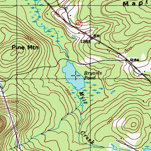 Topographic Map of Bryants Pond, PA