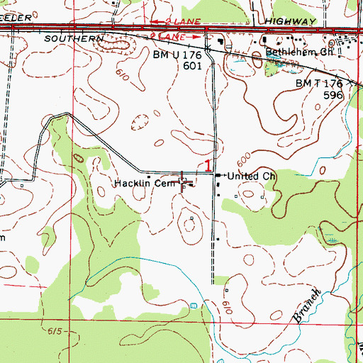 Topographic Map of Hacklin Cemetery, AL