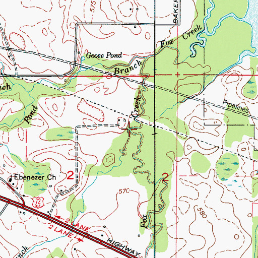 Topographic Map of Hackwell Branch, AL