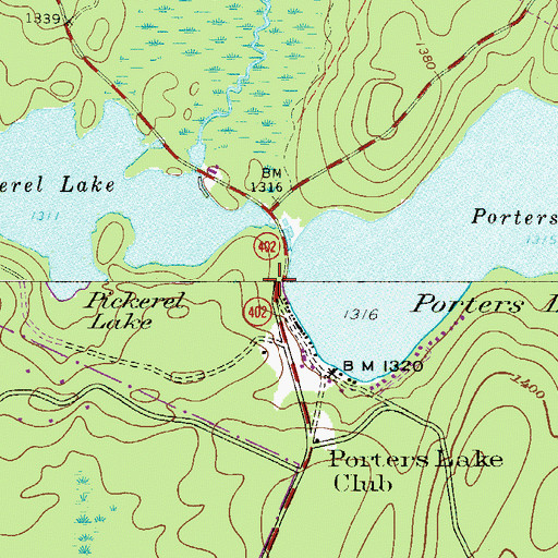 Topographic Map of Porters Lake Dam, PA